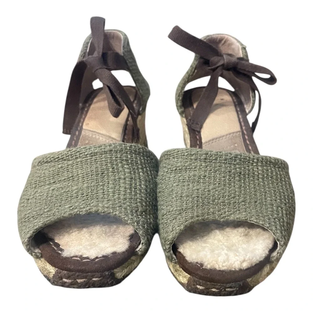 UGG Australia Lucianna Green Woven Espadrille Wedge Sandals Ribbons Size 8